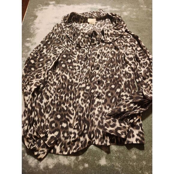 Kate Spade leopard print  silk ruffle neck blouse sz 0 - Picture 1 of 4